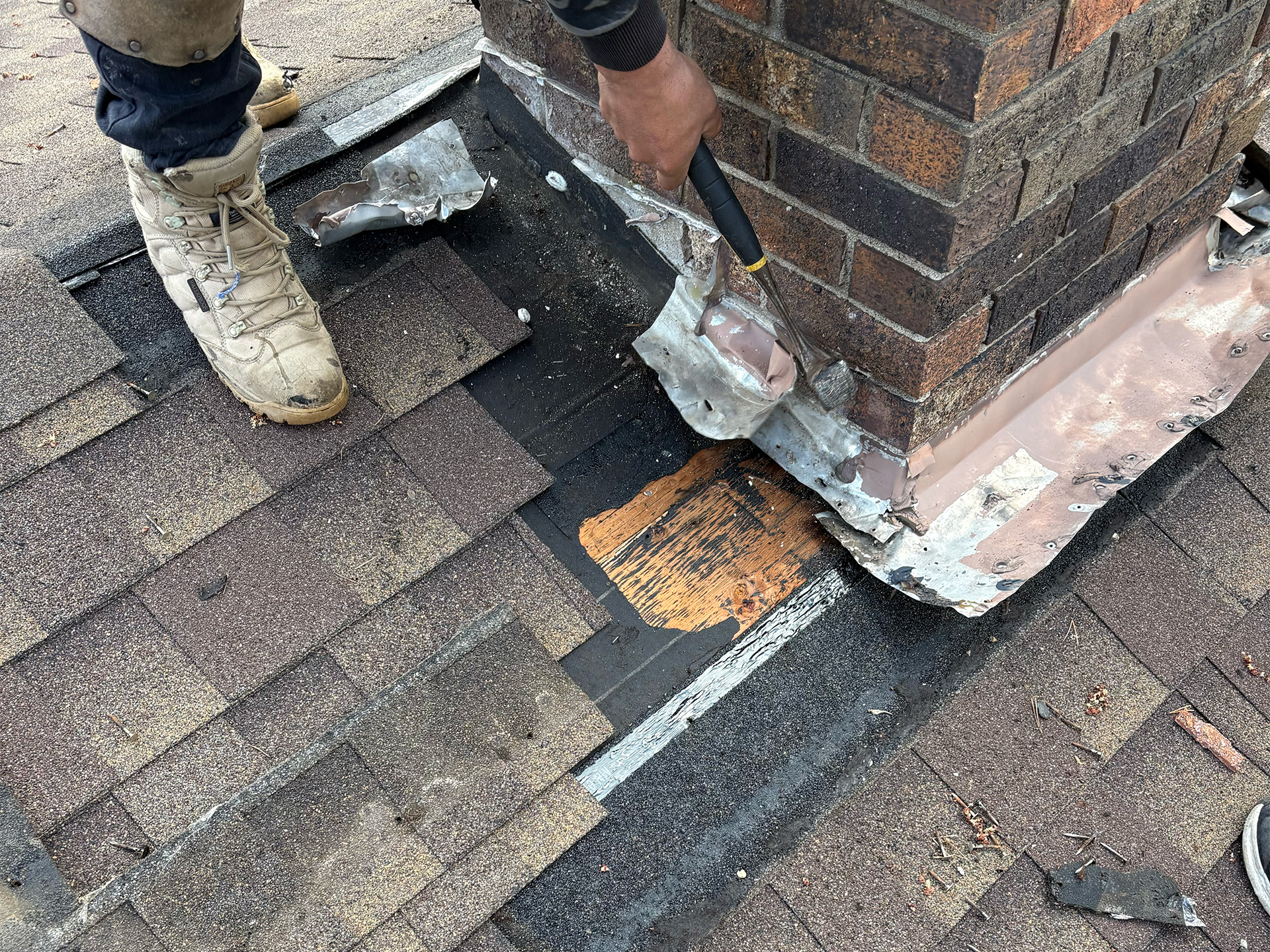 exposed water damage around chimney
